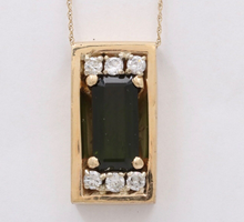 Load image into Gallery viewer, Vintage 14K Yellow Gold Tourmaline And Diamond 13.6 Grams Rectangle Pendant, Nec