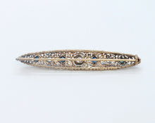 Load image into Gallery viewer, Edwardian 18K Yellow Gold Sterling Silver Diamonds Sapphires Brooch Pin