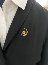 Load image into Gallery viewer, Victorian 10K Yellow Gold Crescent & Chrysanthemum Flower Diamond Pin