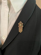 Load image into Gallery viewer, Victorian 14K Yellow Gold Shield Turquoise Foxtail Pendant Brooch