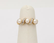 Load image into Gallery viewer, Vintage 14K Yellow White Gold Pearls Diamonds Ring