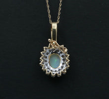 Load image into Gallery viewer, Vintage 14K Yellow Gold Australian Opal & Diamond Halo Pendant, Necklace.