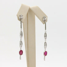 Load image into Gallery viewer, Vintage 14K White Gold Hanging Ruby Diamond Earrings