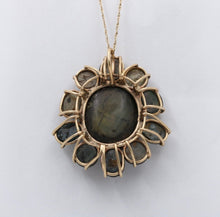 Load image into Gallery viewer, Vintage 14K Gold Black Star Sapphire Flower Pendant , Necklace