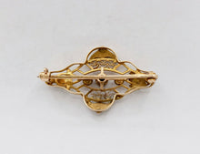 Load image into Gallery viewer, Art Nouveau 10K Yellow Gold Sapphire Pearl Brooch