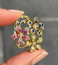Load image into Gallery viewer, Lovely Multi-Color Sapphire and Diamond 14K Yellow Gold Flower Pendant, Necklace