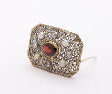 Load image into Gallery viewer, Victorian Garnet Old Mine Diamonds 18K White Yellow Gold Pearls Brooch Pin