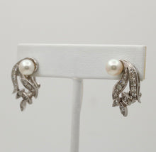 Load image into Gallery viewer, Elegant Vintage 14K Gold Pearl and Diamond Clip Earrings.