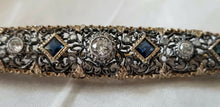 Load image into Gallery viewer, Edwardian 18K Yellow Gold Sterling Silver Diamonds Sapphires Brooch Pin