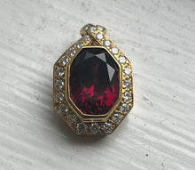 Load image into Gallery viewer, Vintage 18K Yellow Gold Rubellite Tourmaline Diamond Pendant Necklace.