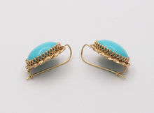 Load image into Gallery viewer, Vintage Turquoise 14K Yellow Gold Frame Dangling Earrings, Estate.