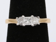 Load image into Gallery viewer, Vintage 14K Gold & Platinum Princess Cut Three Stone Diamonds Engagement Ring, R