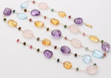 Load image into Gallery viewer, Colorful 14K Yellow Gold Beaded Multi Color Gemstone Necklace.