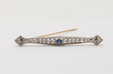Load image into Gallery viewer, Art Deco Krementz Sapphire 14K White Yellow Gold Brooch Pin