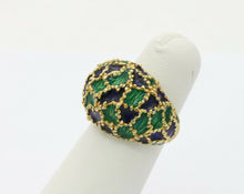 Load image into Gallery viewer, Vintage 18K Gold Blue & Green Enamel Dome Ring