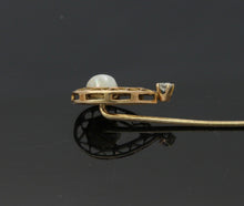 Load image into Gallery viewer, Victorian Ladies 14K Yellow Gold Pearl Diamond Stick Pin