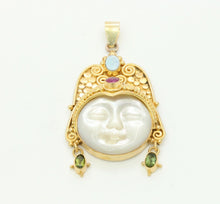 Load image into Gallery viewer, Vintage 18K Yellow Gold Sajen Goddess Face Mother of Pearl Opal Amethyst Peridot