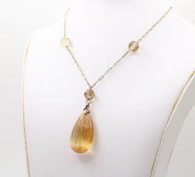 Load image into Gallery viewer, Vintage 14K Yellow Gold Carved Citrine Pendant and Necklace