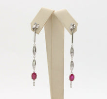 Load image into Gallery viewer, Vintage 14K White Gold Hanging Ruby Diamond Earrings