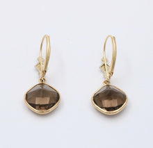Load image into Gallery viewer, Minimalist Smoky Topaz 14K Yellow Gold Dangling Earrings.