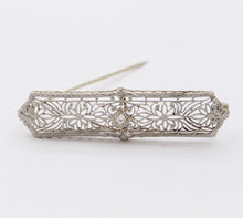 Load image into Gallery viewer, Art Deco 14K White Gold Diamond Bar Pin Brooch