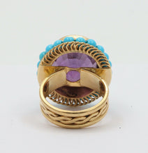 Load image into Gallery viewer, Vintage 18K Huge Amethyst Turquoise Statement Ring