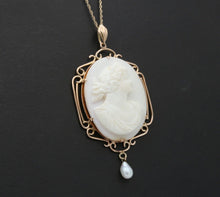 Load image into Gallery viewer, Antique Carved Cameo 14K Yellow Gold Pearl Pendant.