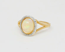 Load image into Gallery viewer, Vintage 14K Yellow Gold Opal and Diamond Halo Ring