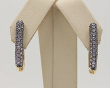 Load image into Gallery viewer, Vintage Pave Tanzanite Hoop 14K Yellow Gold Earrings. Estate Jewelry.