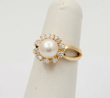 Load image into Gallery viewer, Mikimoto Vintage Pearl Diamonds 14K Yellow Gold Ring