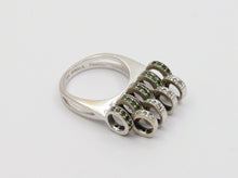 Load image into Gallery viewer, Sonia B 18K White Gold Interactive Diamonds and Green Garnet Movable Ring Band.