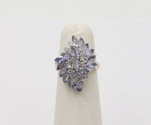 Load image into Gallery viewer, Vintage Tanzanite Diamonds 14K White Gold Pinwheel Cluster Ring