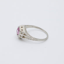 Load image into Gallery viewer, Art Deco 18K White Gold Pink Sapphire Filigree Ring Band, Engagement Ring