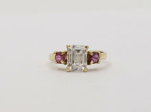 Load image into Gallery viewer, Vintage 14K Yellow Gold Emerald Cut Diamond Pink Tourmaline Ring, Engagement Ring