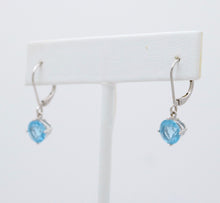 Load image into Gallery viewer, Lovely 18K White Gold Blue Topaz Dangle Earrings.