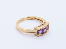 Load image into Gallery viewer, Vintage Three Stone Amethyst 14K Yellow Gold Ring