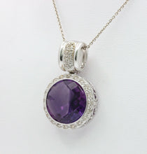 Load image into Gallery viewer, Vintage Ladies Amethyst Diamonds 14K White Gold Pendant