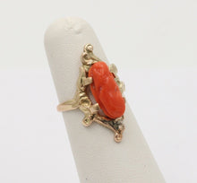 Load image into Gallery viewer, Victorian 14K Yellow Gold Carved Coral Woman’s Portrait Ring Antique Ring