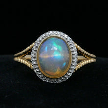 Load image into Gallery viewer, Vintage 14K Yellow Gold Opal and Diamond Halo Ring