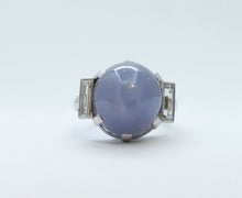 Load image into Gallery viewer, Vintage Blue Grey 25 Carat Cabochon Star Sapphire Baguette Diamond Platinum Ring