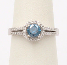 Load image into Gallery viewer, Vintage 14K White Gold Blue Topaz Diamond Halo Ring, Engagement Rig