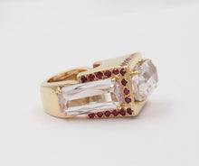 Load image into Gallery viewer, Striking 14K Yellow Gold Pink Kunzite And Ruby Tank Ring, Statement Ring