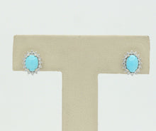 Load image into Gallery viewer, Ladies 14K White Gold Turquoise Diamonds Earrings