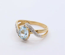 Load image into Gallery viewer, Vintage Ladies Natural Aquamarine Diamonds 14K Yellow White Gold Ring