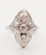 Load image into Gallery viewer, Art Deco Three Diamond 18K White Gold Ring
