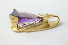 Load image into Gallery viewer, Vintage Geometric Amethyst Diamonds 18K Yellow Gold Pendant Brooch