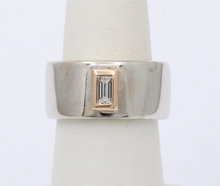 Load image into Gallery viewer, Funky 18K Gold Step Cut Baguette Diamond Wide Cigar Band, Stacking Ring.