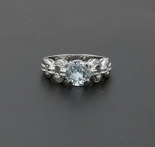 Load image into Gallery viewer, Vintage 14K White Gold Aquamarine Diamond Ring Band, Engagement Ring.