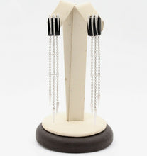 Load image into Gallery viewer, Vintage 14K White Gold Chandelier Onyx Diamond Earrings