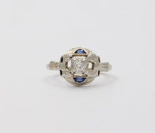 Load image into Gallery viewer, Art Deco Diamond Sapphires 18K White Gold Engagement Cocktail Ring
